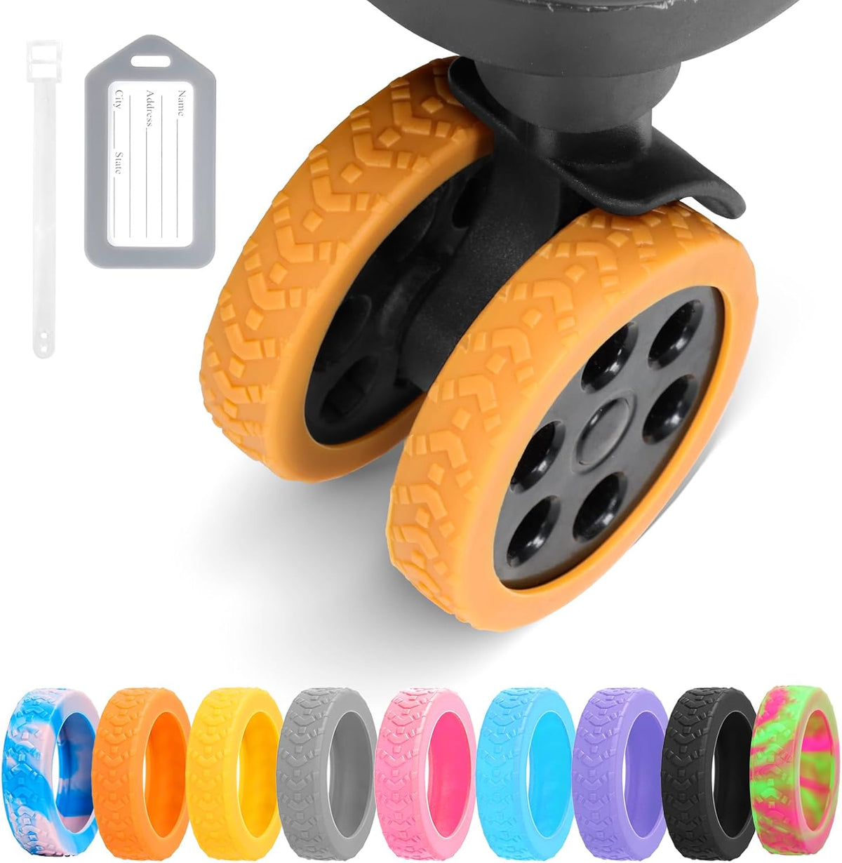 Luggage Wheel Covers, 8 PCS Silicone Wheel Protector Covers for 2-2.6 inches 8-Spinner Wheels, Wear-Resistant, Anti-Noise, Pink+Green