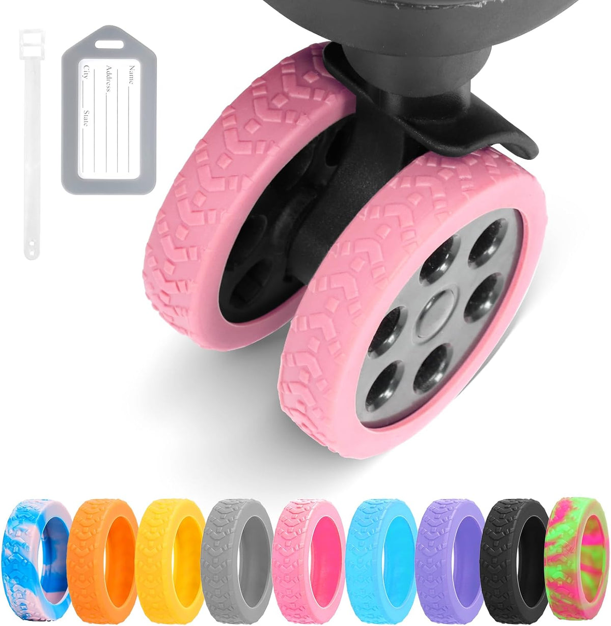 Luggage Wheel Covers, 8 PCS Silicone Wheel Protector Covers for 2-2.6 inches 8-Spinner Wheels, Wear-Resistant, Anti-Noise, Pink+Green