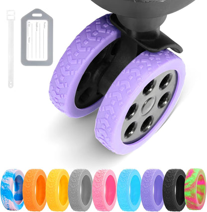 Luggage Wheel Covers, 8 PCS Silicone Wheel Protector Covers for 2-2.6 inches 8-Spinner Wheels, Wear-Resistant, Anti-Noise, Pink+Green