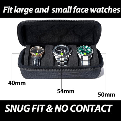 3 Slot Hard Watch Travel Case, Watch Roll Case Storage and Organizer for Men and Women, with anti-move watch pillow (Black fabric 3Slots)
