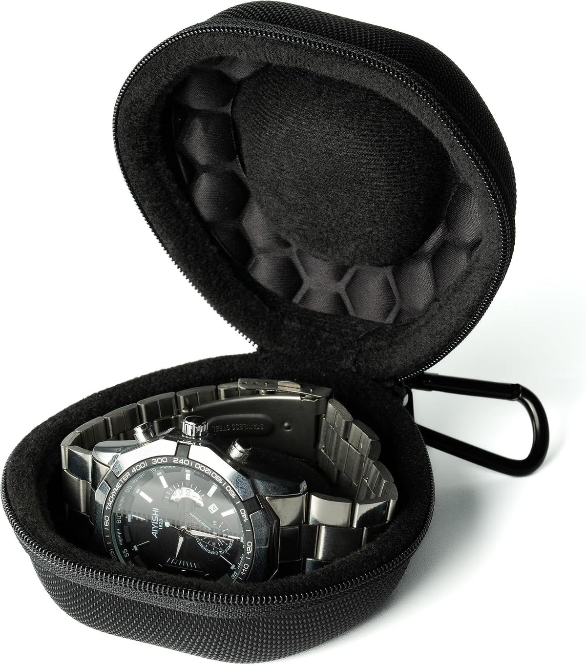 3 Slot Hard Watch Travel Case, Watch Roll Case Storage and Organizer for Men and Women, with anti-move watch pillow (Black fabric 3Slots)