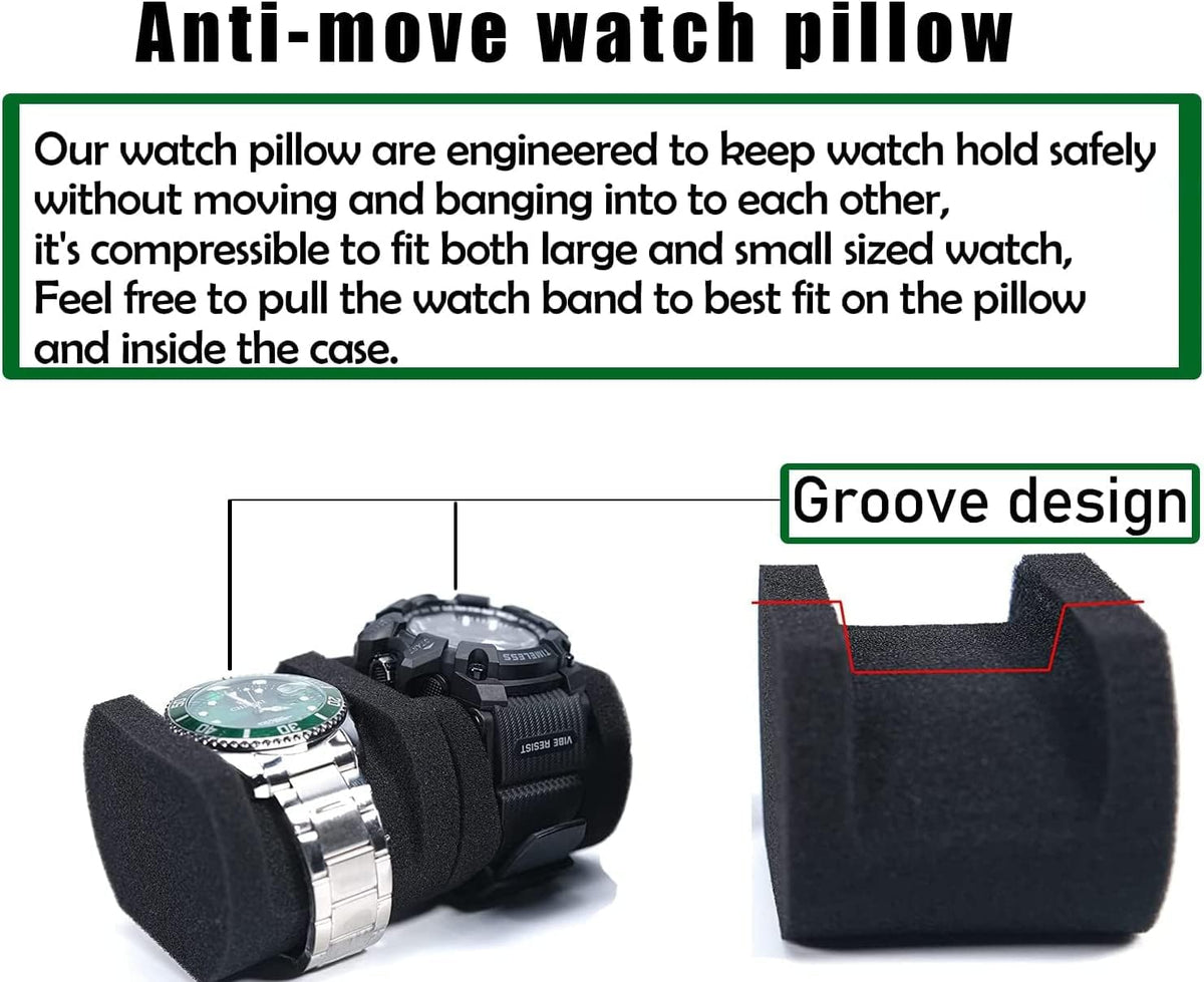 3 Slot Hard Watch Travel Case, Watch Roll Case Storage and Organizer for Men and Women, with anti-move watch pillow (Black fabric 3Slots)