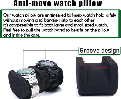 3 Slot Hard Watch Travel Case, Watch Roll Case Storage and Organizer for Men and Women, with anti-move watch pillow (Black fabric 3Slots)
