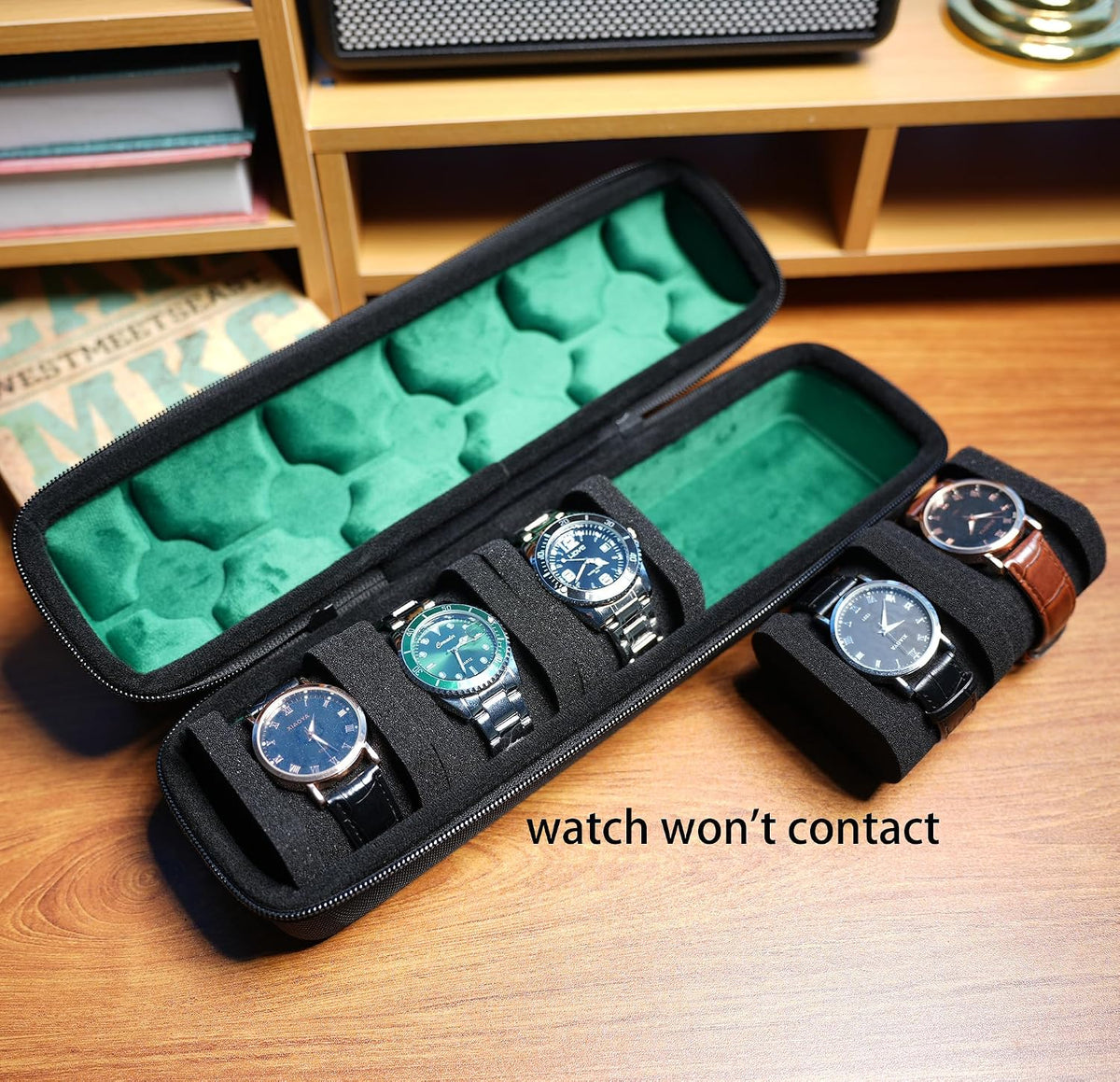 3 Slot Hard Watch Travel Case, Watch Roll Case Storage and Organizer for Men and Women, with anti-move watch pillow (Black fabric 3Slots)