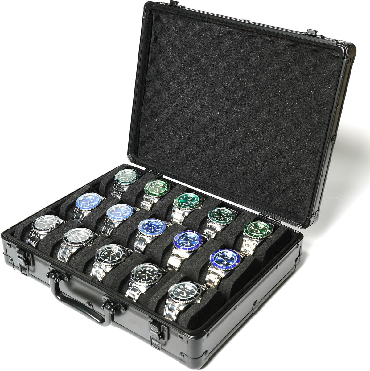 3 Slot Hard Watch Travel Case, Watch Roll Case Storage and Organizer for Men and Women, with anti-move watch pillow (Black fabric 3Slots)