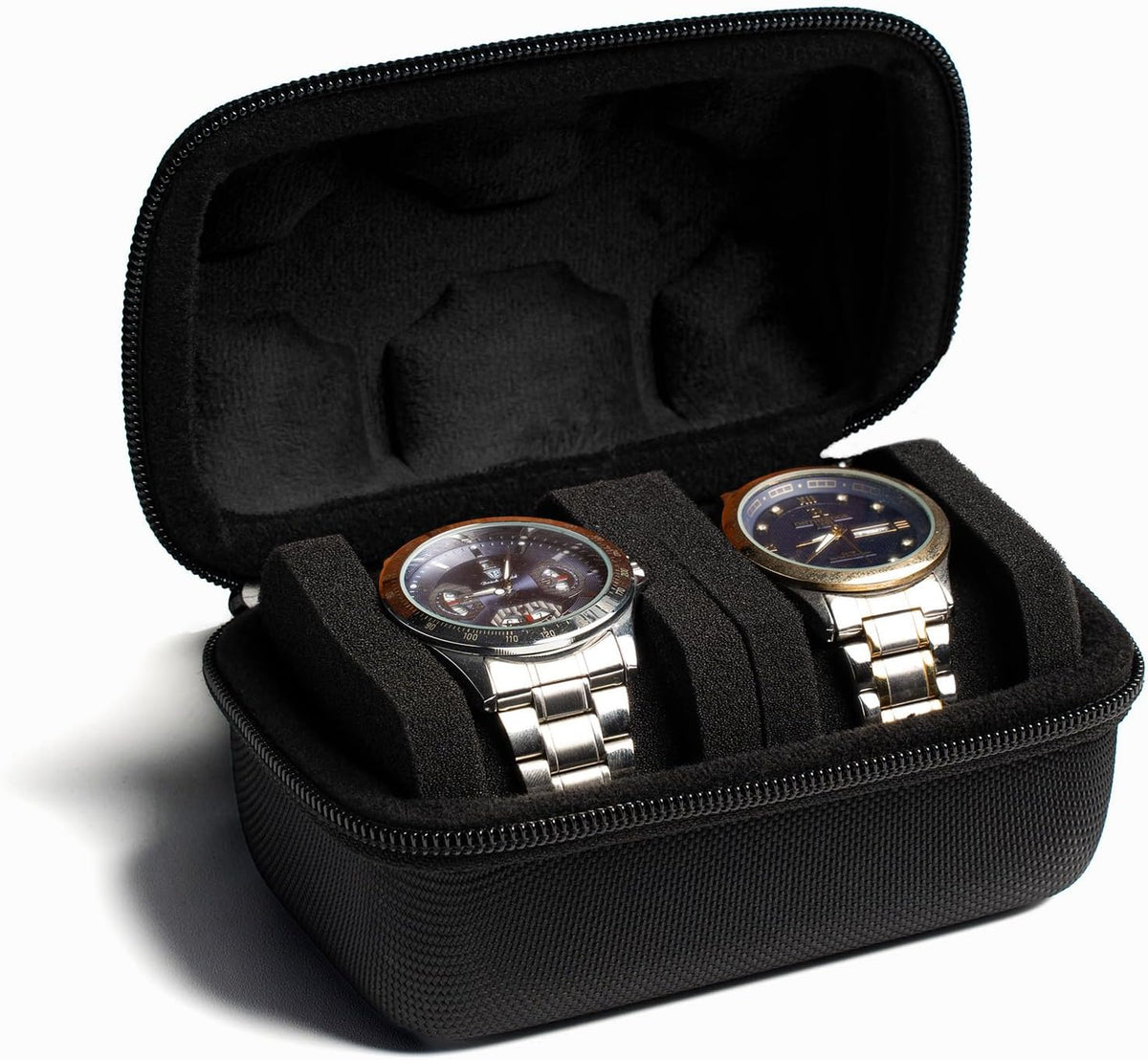 3 Slot Hard Watch Travel Case, Watch Roll Case Storage and Organizer for Men and Women, with anti-move watch pillow (Black fabric 3Slots)