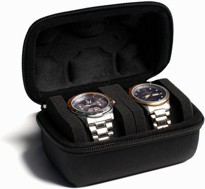 3 Slot Hard Watch Travel Case, Watch Roll Case Storage and Organizer for Men and Women, with anti-move watch pillow (Black fabric 3Slots)