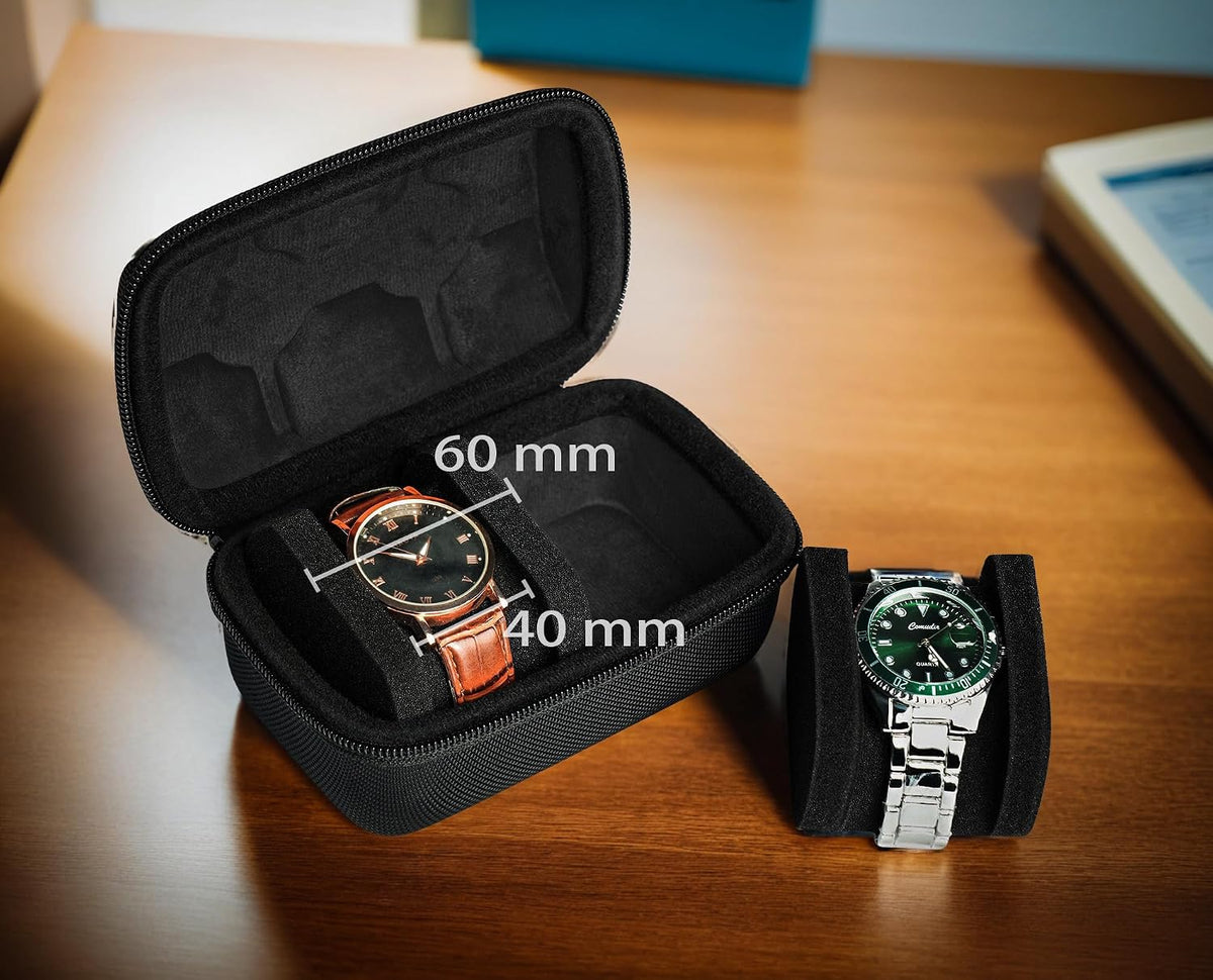 3 Slot Hard Watch Travel Case, Watch Roll Case Storage and Organizer for Men and Women, with anti-move watch pillow (Black fabric 3Slots)