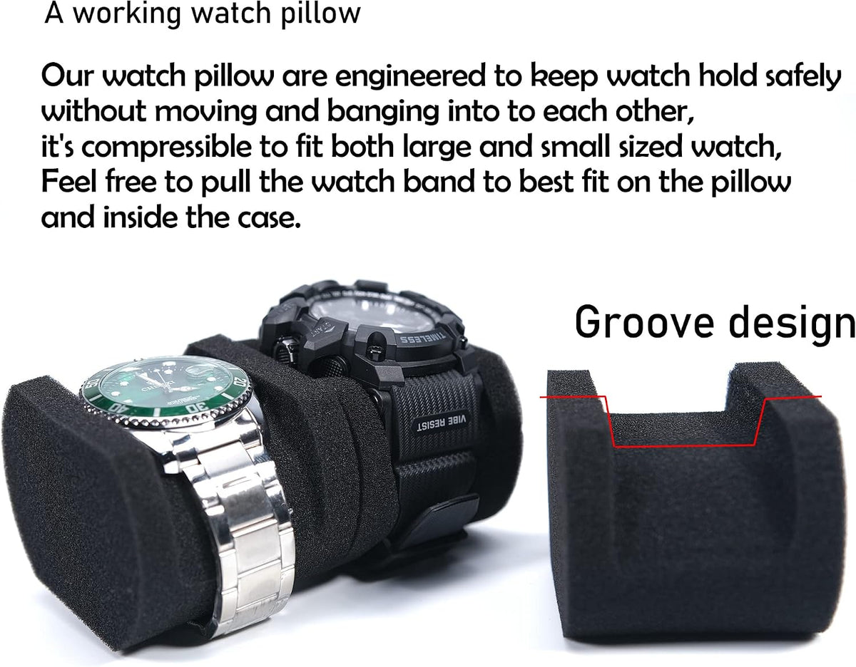 3 Slot Hard Watch Travel Case, Watch Roll Case Storage and Organizer for Men and Women, with anti-move watch pillow (Black fabric 3Slots)