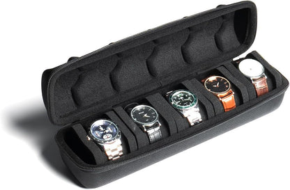 3 Slot Hard Watch Travel Case, Watch Roll Case Storage and Organizer for Men and Women, with anti-move watch pillow (Black fabric 3Slots)