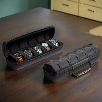 3 Slot Hard Watch Travel Case, Watch Roll Case Storage and Organizer for Men and Women, with anti-move watch pillow (Black fabric 3Slots)
