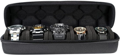 3 Slot Hard Watch Travel Case, Watch Roll Case Storage and Organizer for Men and Women, with anti-move watch pillow (Black fabric 3Slots)