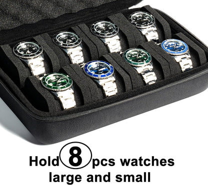 3 Slot Hard Watch Travel Case, Watch Roll Case Storage and Organizer for Men and Women, with anti-move watch pillow (Black fabric 3Slots)