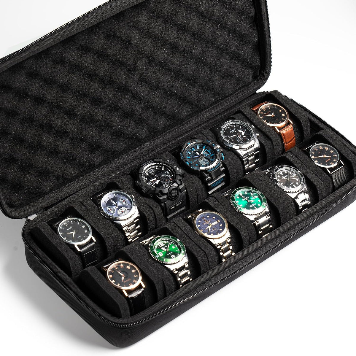3 Slot Hard Watch Travel Case, Watch Roll Case Storage and Organizer for Men and Women, with anti-move watch pillow (Black fabric 3Slots)