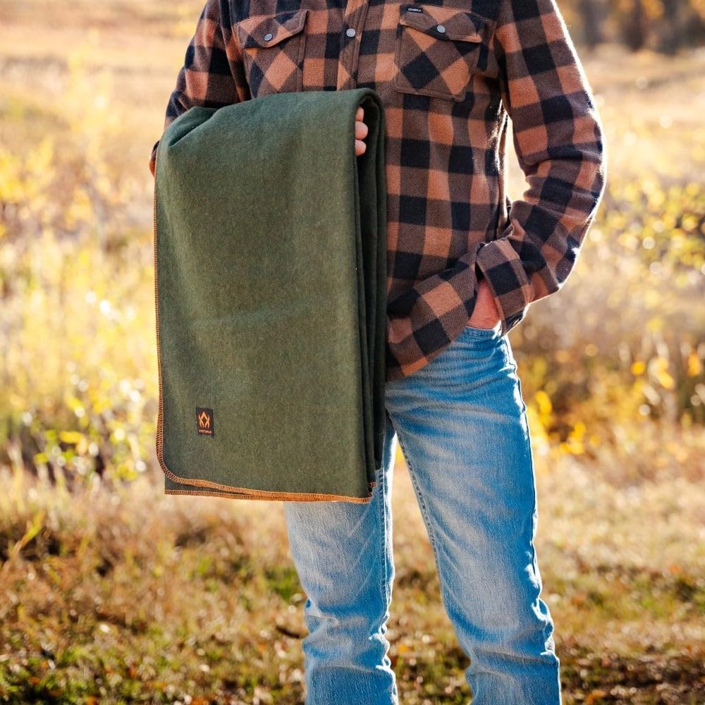 Military Wool Blanket - Warm, Thick, Washable - Great for Outdoors, Camping, Stadium Blanket, Picnics, Travel - Car & Bushcraft Survival Kits