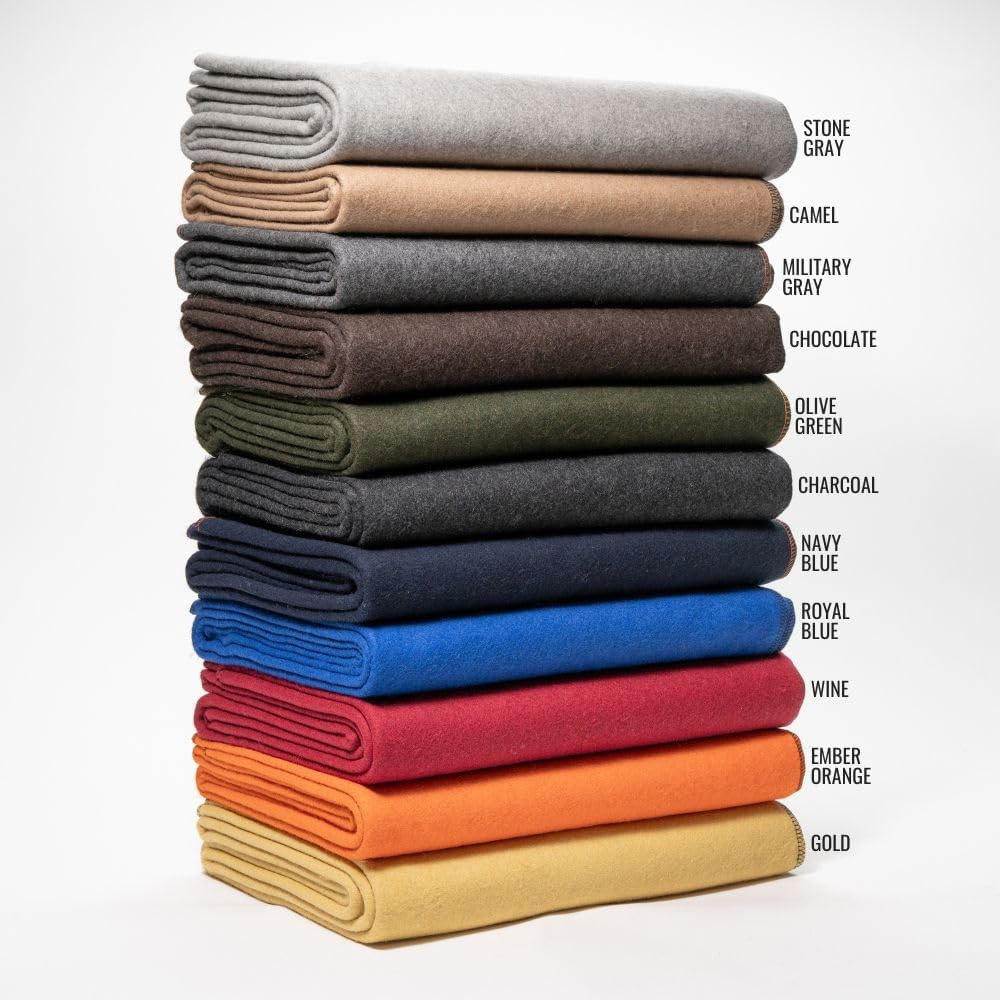 Military Wool Blanket - Warm, Thick, Washable - Great for Outdoors, Camping, Stadium Blanket, Picnics, Travel - Car & Bushcraft Survival Kits