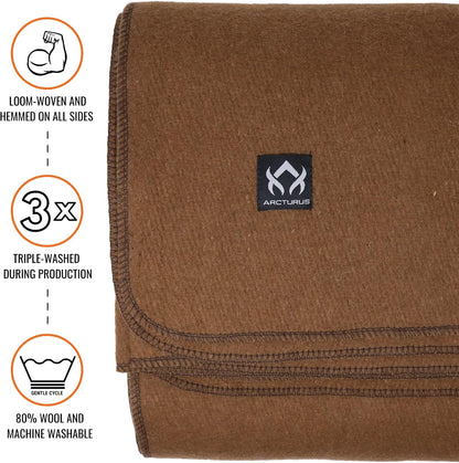 Military Wool Blanket - Warm, Thick, Washable - Great for Outdoors, Camping, Stadium Blanket, Picnics, Travel - Car & Bushcraft Survival Kits