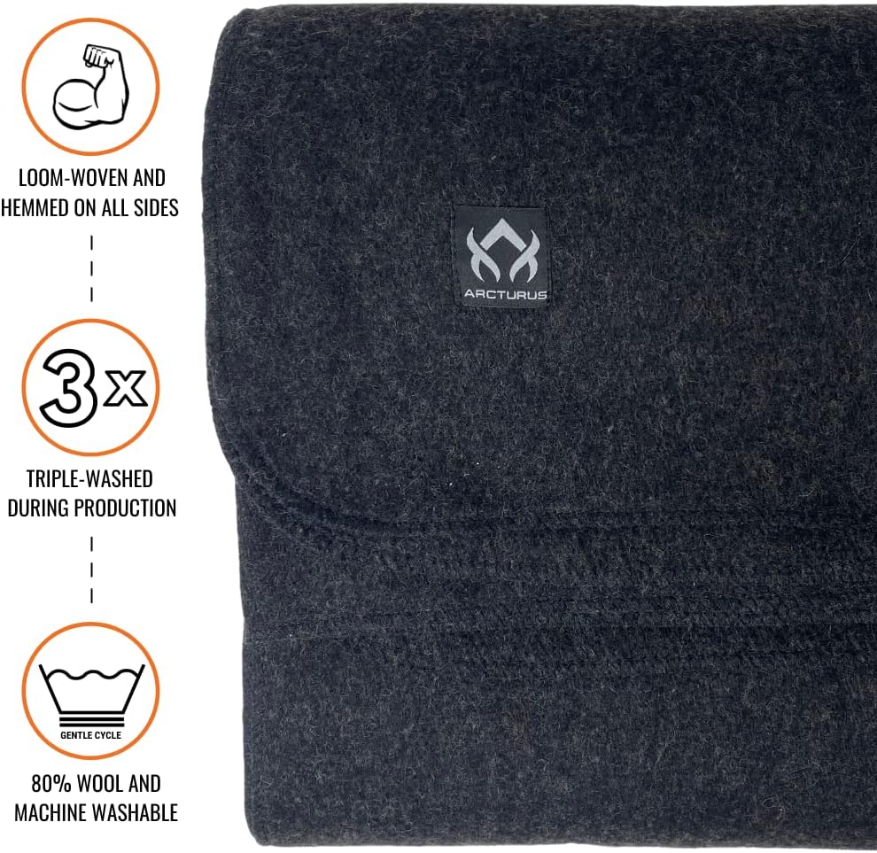 Military Wool Blanket - Warm, Thick, Washable - Great for Outdoors, Camping, Stadium Blanket, Picnics, Travel - Car & Bushcraft Survival Kits