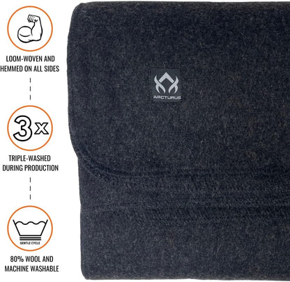 Military Wool Blanket - Warm, Thick, Washable - Great for Outdoors, Camping, Stadium Blanket, Picnics, Travel - Car & Bushcraft Survival Kits