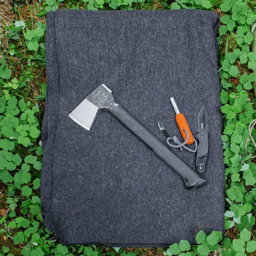Military Wool Blanket - Warm, Thick, Washable - Great for Outdoors, Camping, Stadium Blanket, Picnics, Travel - Car & Bushcraft Survival Kits