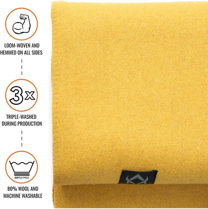 Military Wool Blanket - Warm, Thick, Washable - Great for Outdoors, Camping, Stadium Blanket, Picnics, Travel - Car & Bushcraft Survival Kits