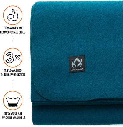 Military Wool Blanket - Warm, Thick, Washable - Great for Outdoors, Camping, Stadium Blanket, Picnics, Travel - Car & Bushcraft Survival Kits
