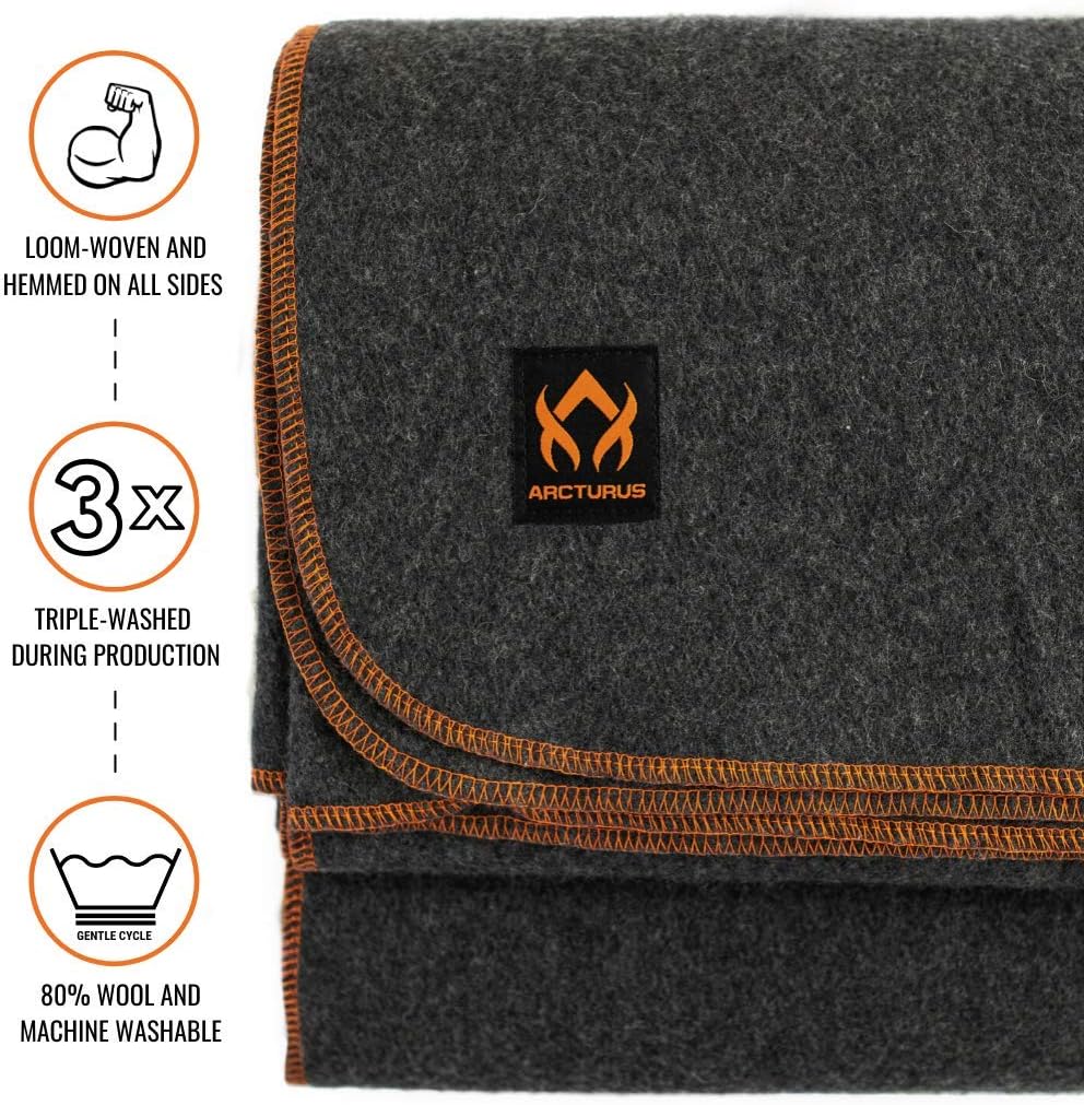Military Wool Blanket - Warm, Thick, Washable - Great for Outdoors, Camping, Stadium Blanket, Picnics, Travel - Car & Bushcraft Survival Kits