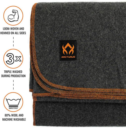 Military Wool Blanket - Warm, Thick, Washable - Great for Outdoors, Camping, Stadium Blanket, Picnics, Travel - Car & Bushcraft Survival Kits