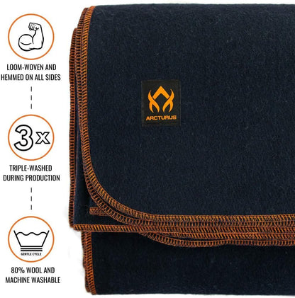 Military Wool Blanket - Warm, Thick, Washable - Great for Outdoors, Camping, Stadium Blanket, Picnics, Travel - Car & Bushcraft Survival Kits