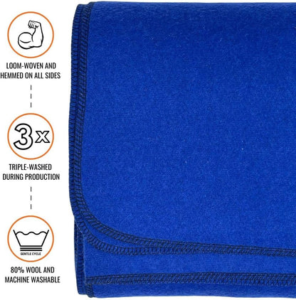 Military Wool Blanket - Warm, Thick, Washable - Great for Outdoors, Camping, Stadium Blanket, Picnics, Travel - Car & Bushcraft Survival Kits