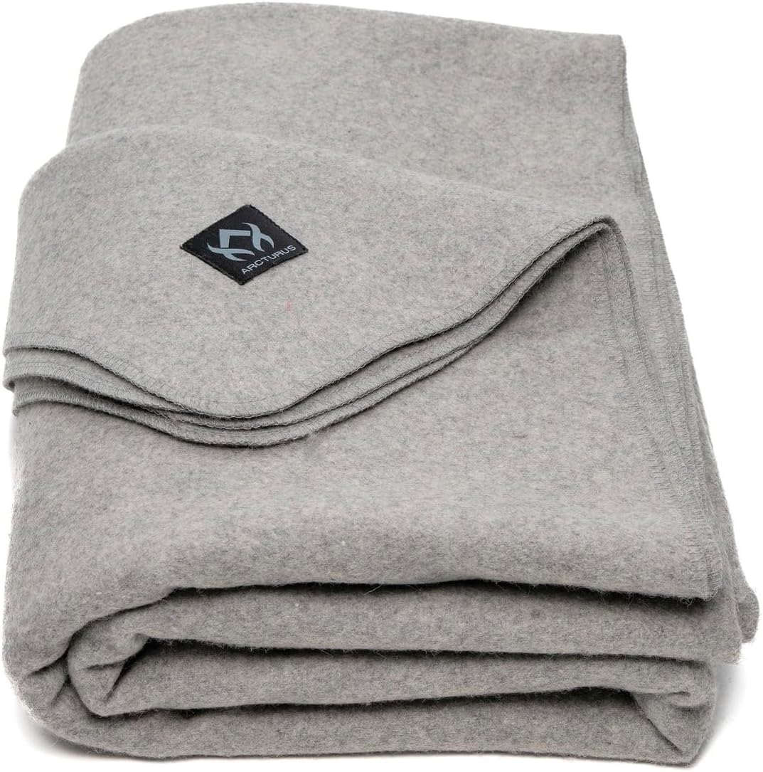 Military Wool Blanket - Warm, Thick, Washable - Great for Outdoors, Camping, Stadium Blanket, Picnics, Travel - Car & Bushcraft Survival Kits