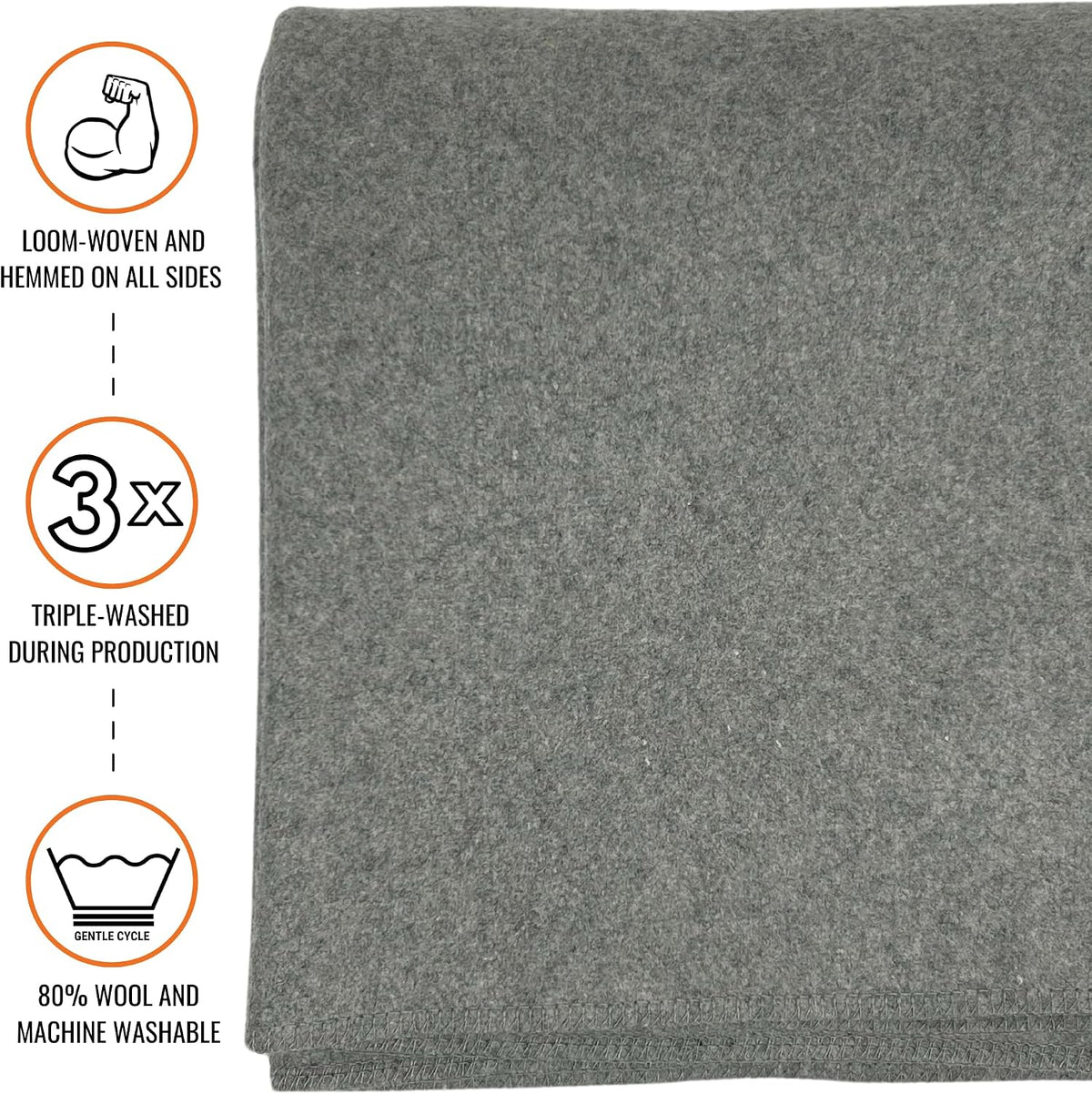 Military Wool Blanket - Warm, Thick, Washable - Great for Outdoors, Camping, Stadium Blanket, Picnics, Travel - Car & Bushcraft Survival Kits