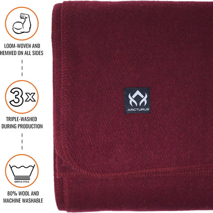Military Wool Blanket - Warm, Thick, Washable - Great for Outdoors, Camping, Stadium Blanket, Picnics, Travel - Car & Bushcraft Survival Kits