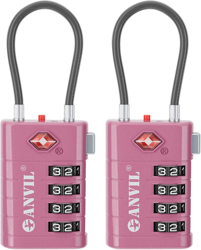 TSA Approved Luggage Locks with Search Alert Indicator, 4-Digit Combination Suitcase Lock, Advanced TSA008 Core Heavy Duty Anti-Theft Travel Lock for Double Zippers, Backpacks