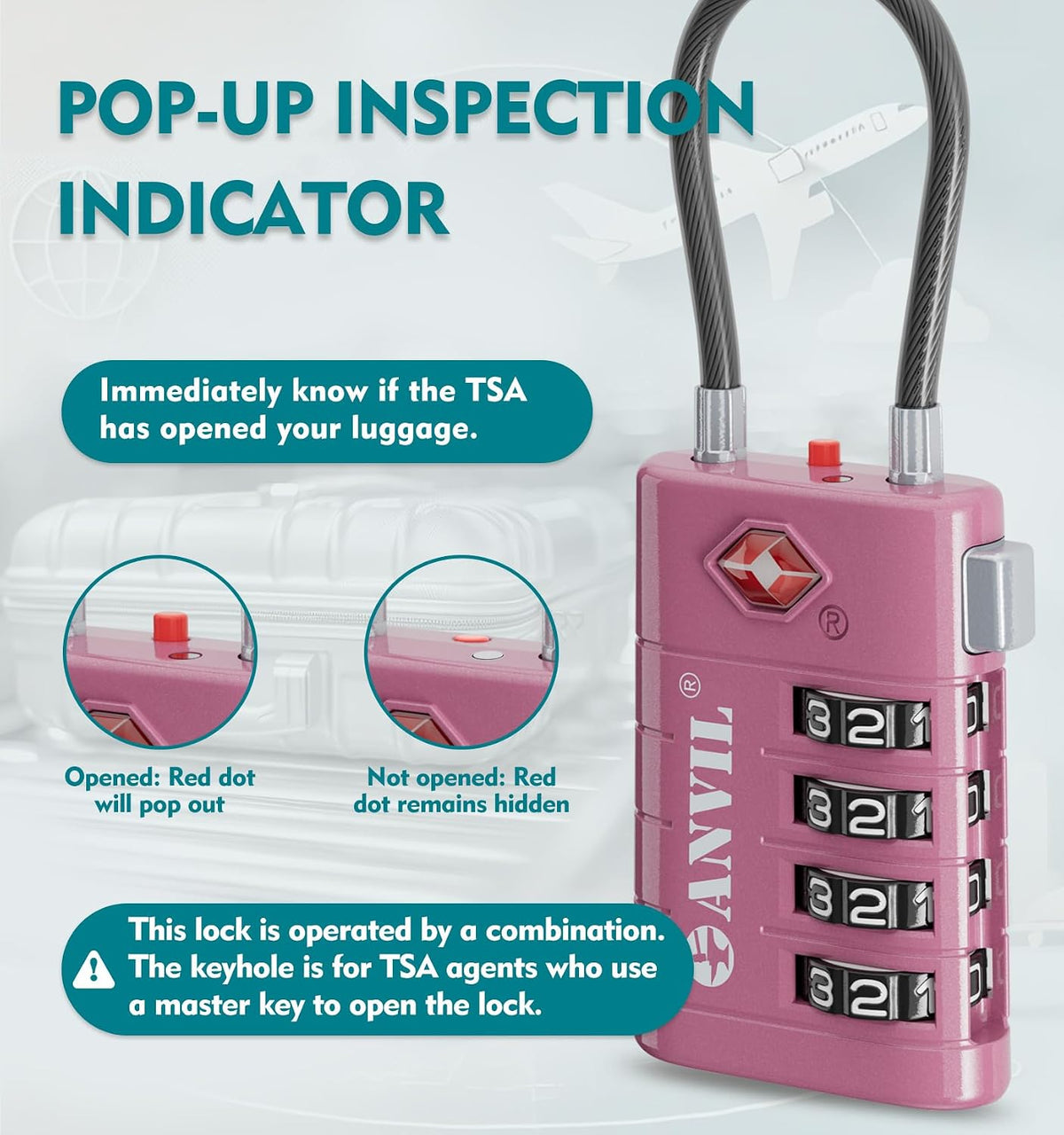 TSA Approved Luggage Locks with Search Alert Indicator, 4-Digit Combination Suitcase Lock, Advanced TSA008 Core Heavy Duty Anti-Theft Travel Lock for Double Zippers, Backpacks