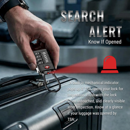 TSA Approved Luggage Locks with Search Alert Indicator, 4-Digit Combination Suitcase Lock, Advanced TSA008 Core Heavy Duty Anti-Theft Travel Lock for Double Zippers, Backpacks