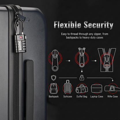 TSA Approved Luggage Locks with Search Alert Indicator, 4-Digit Combination Suitcase Lock, Advanced TSA008 Core Heavy Duty Anti-Theft Travel Lock for Double Zippers, Backpacks