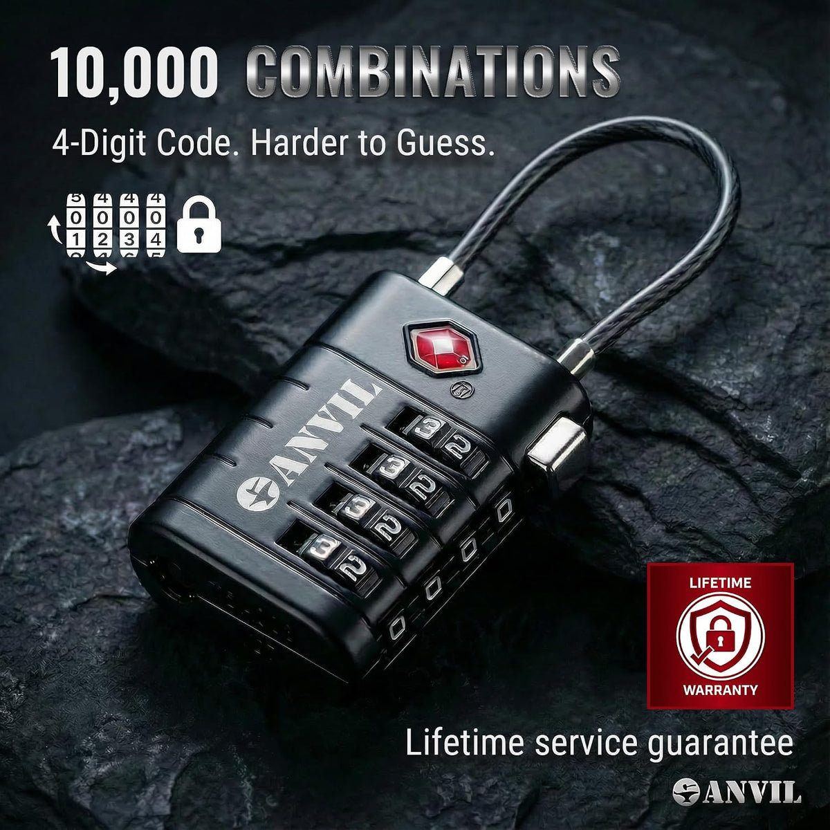 TSA Approved Luggage Locks with Search Alert Indicator, 4-Digit Combination Suitcase Lock, Advanced TSA008 Core Heavy Duty Anti-Theft Travel Lock for Double Zippers, Backpacks
