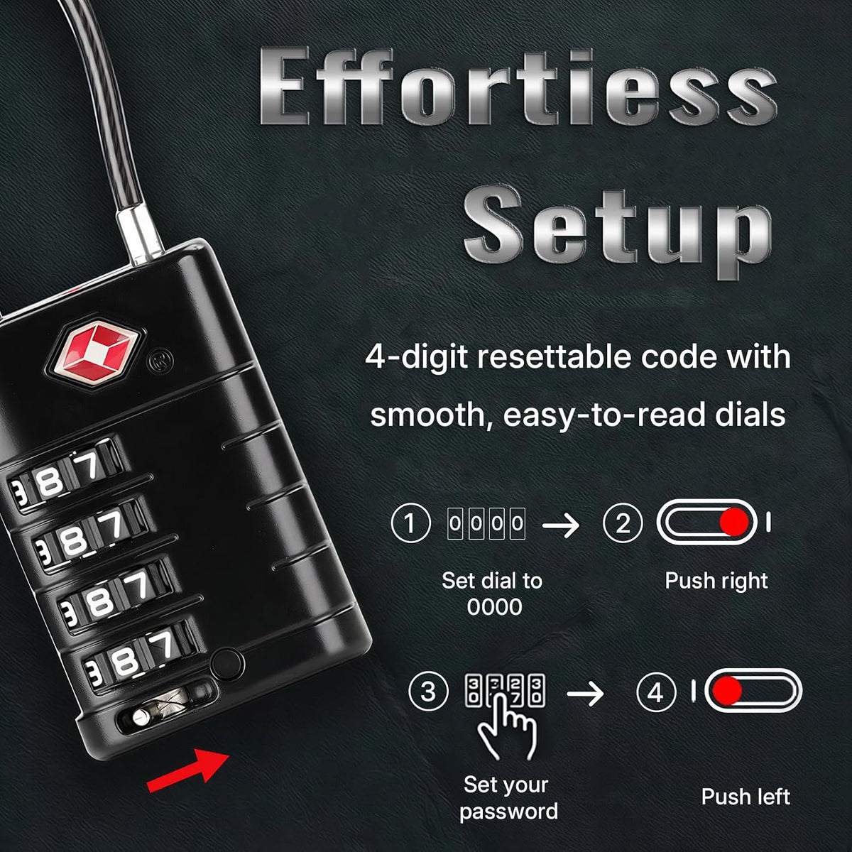 TSA Approved Luggage Locks with Search Alert Indicator, 4-Digit Combination Suitcase Lock, Advanced TSA008 Core Heavy Duty Anti-Theft Travel Lock for Double Zippers, Backpacks