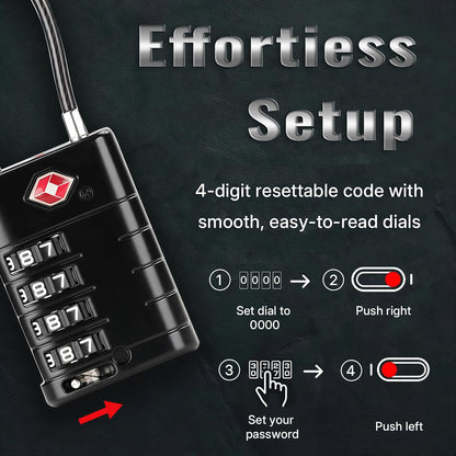 TSA Approved Luggage Locks with Search Alert Indicator, 4-Digit Combination Suitcase Lock, Advanced TSA008 Core Heavy Duty Anti-Theft Travel Lock for Double Zippers, Backpacks