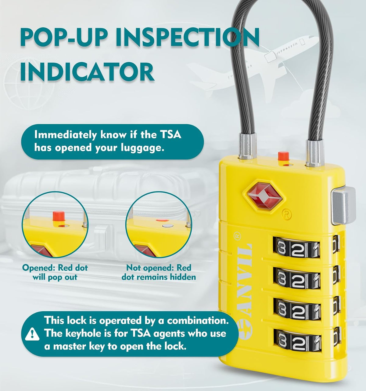 TSA Approved Luggage Locks with Search Alert Indicator, 4-Digit Combination Suitcase Lock, Advanced TSA008 Core Heavy Duty Anti-Theft Travel Lock for Double Zippers, Backpacks