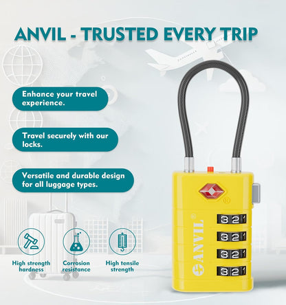 TSA Approved Luggage Locks with Search Alert Indicator, 4-Digit Combination Suitcase Lock, Advanced TSA008 Core Heavy Duty Anti-Theft Travel Lock for Double Zippers, Backpacks