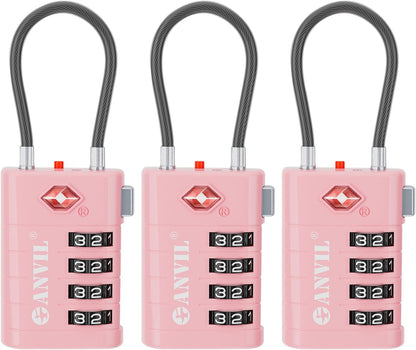 TSA Approved Luggage Locks with Search Alert Indicator, 4-Digit Combination Suitcase Lock, Advanced TSA008 Core Heavy Duty Anti-Theft Travel Lock for Double Zippers, Backpacks