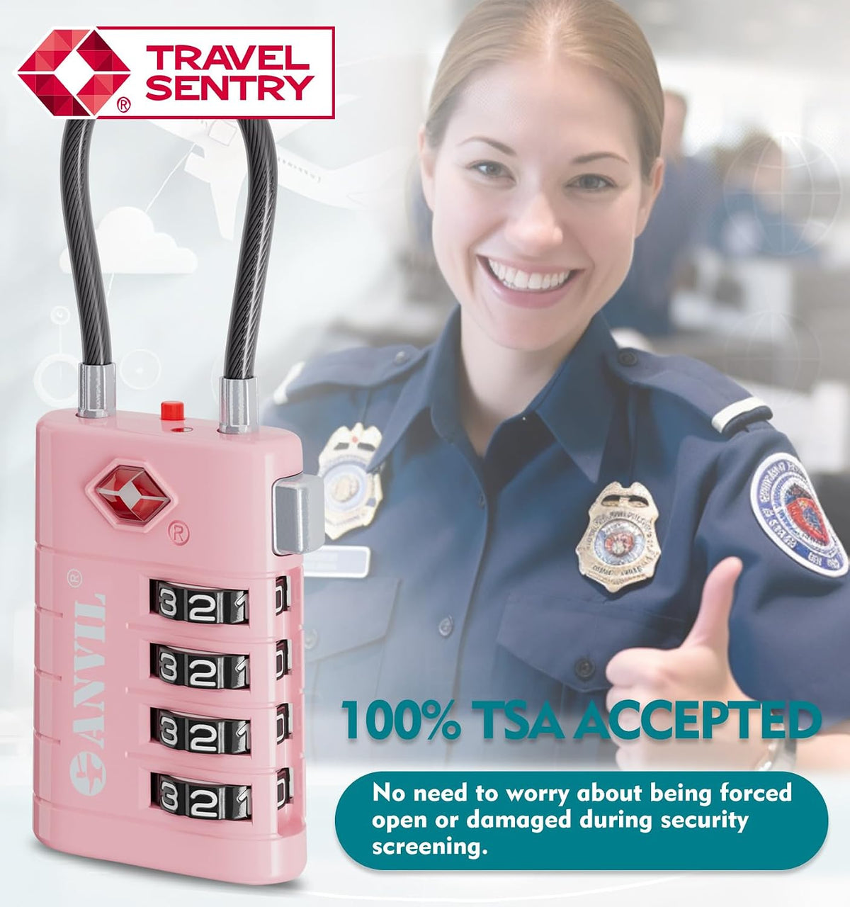 TSA Approved Luggage Locks with Search Alert Indicator, 4-Digit Combination Suitcase Lock, Advanced TSA008 Core Heavy Duty Anti-Theft Travel Lock for Double Zippers, Backpacks