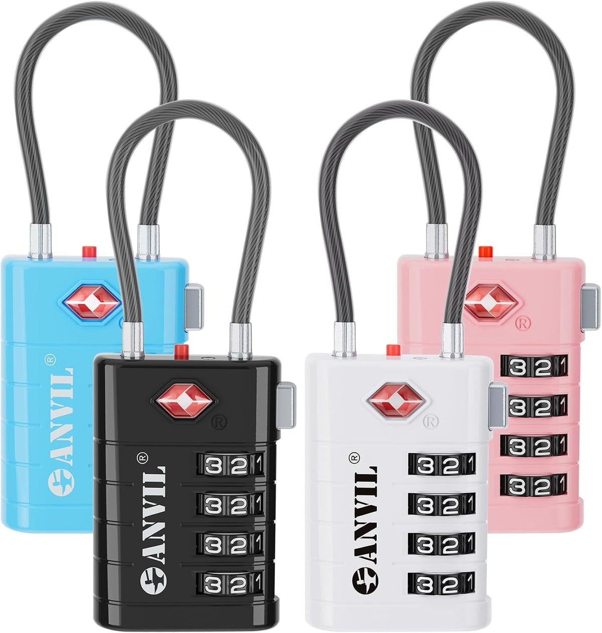 TSA Approved Luggage Locks with Search Alert Indicator, 4-Digit Combination Suitcase Lock, Advanced TSA008 Core Heavy Duty Anti-Theft Travel Lock for Double Zippers, Backpacks