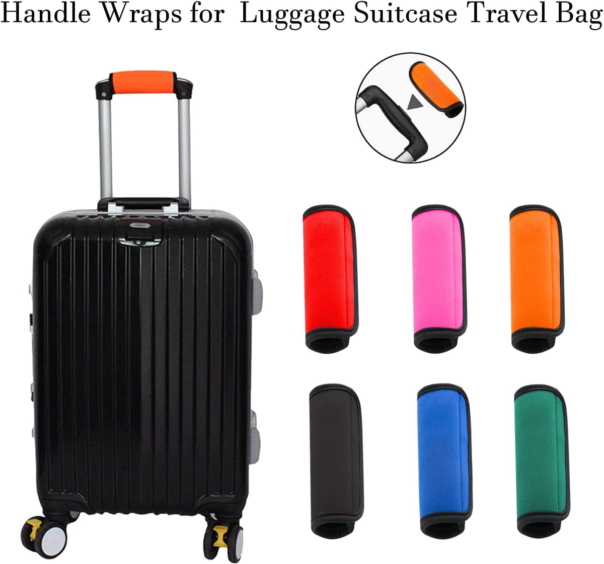 2 Pack Luggage Handle Wraps for Luggage Suitcase Travel Bags (Black)