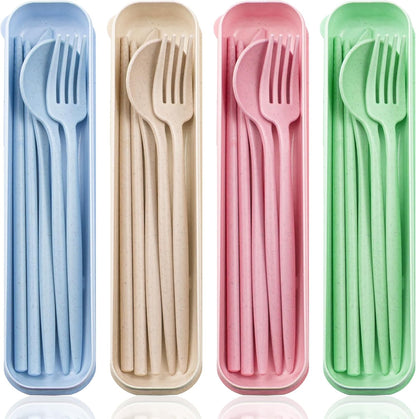 4 Sets Reusable Travel Utensils Set with Case,Camping Cutlery Set Reusable Cutlery Set with Case,Utensil Sets for Lunch Picnic Daily Use Outdoor