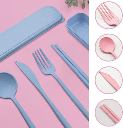 4 Sets Reusable Travel Utensils Set with Case,Camping Cutlery Set Reusable Cutlery Set with Case,Utensil Sets for Lunch Picnic Daily Use Outdoor