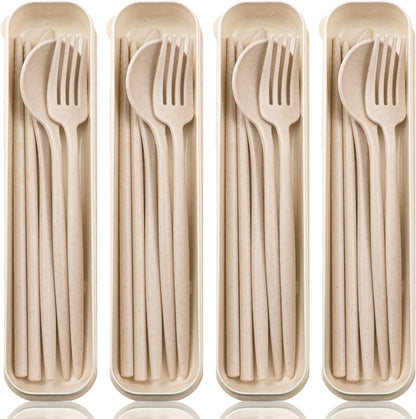 4 Sets Reusable Travel Utensils Set with Case,Camping Cutlery Set Reusable Cutlery Set with Case,Utensil Sets for Lunch Picnic Daily Use Outdoor