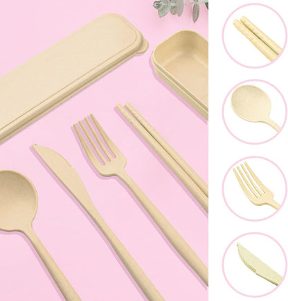 4 Sets Reusable Travel Utensils Set with Case,Camping Cutlery Set Reusable Cutlery Set with Case,Utensil Sets for Lunch Picnic Daily Use Outdoor